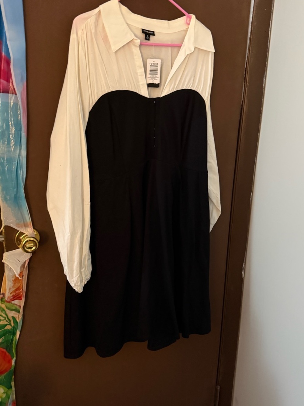 torrid Black and Cream Two-Tone Shirt Dress with Sweetheart Bodice